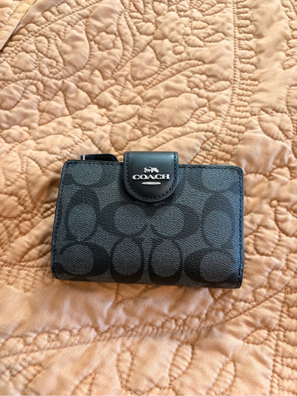 Coach Black Signature Trifold Wallet